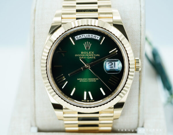 BRAND NEW Rolex 228238 DAY DATE 40 YELLOW GOLD GREEN OMBRE DIAL 2025 FULL SET