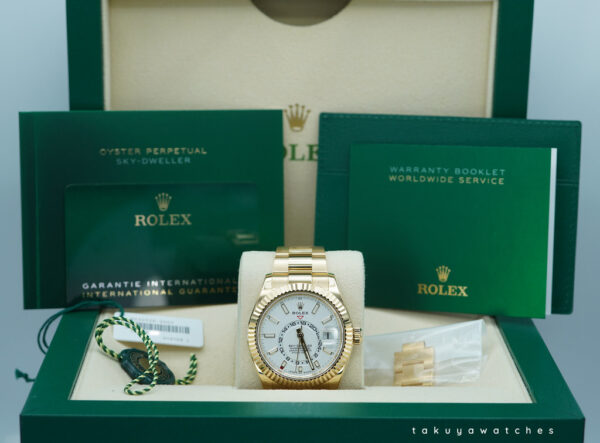 Rolex 336938 SKY-DWELLER YELLOW GOLD WHITE STICK DIAL 2023 WARRANTY FULL SET - Image 2