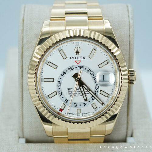 Rolex 336938 SKY-DWELLER YELLOW GOLD WHITE STICK DIAL 2023 WARRANTY FULL SET