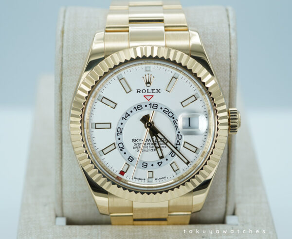 Rolex 336938 SKY-DWELLER YELLOW GOLD WHITE STICK DIAL 2023 WARRANTY FULL SET