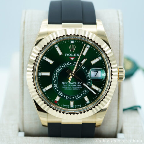 BRAND NEW Rolex 336238 SKY-DWELLER YELLOW GOLD GREEN DIAL OYSTERFLEX NEW MODEL 2025