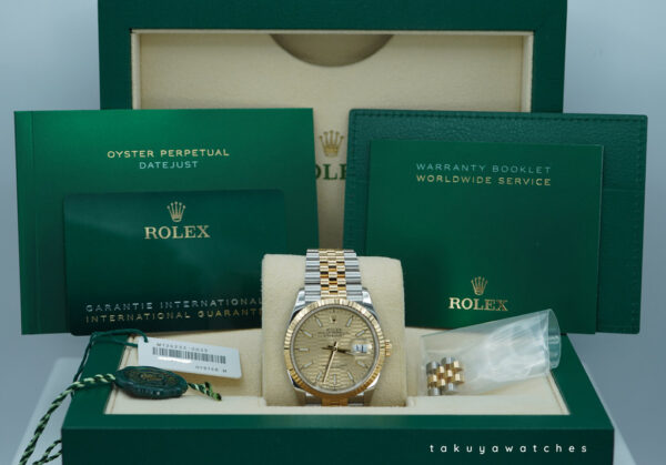 Rolex 126233 DATEJUST 36 18K GOLD STEEL GOLDEN MOTIF DIAL JUBILEE 2023 FULL SET - Image 2