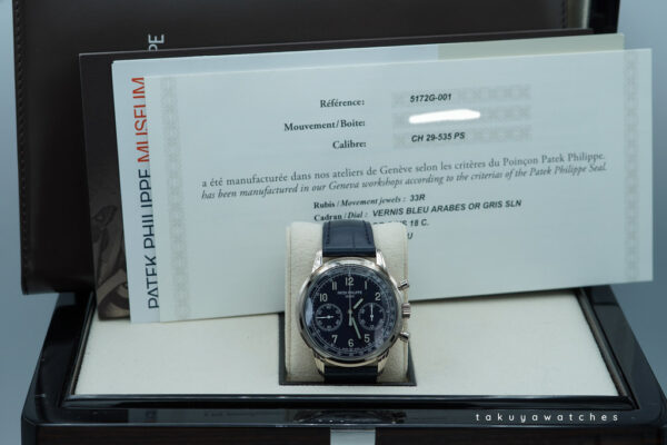 Patek PHILIPPE 5172G CHRONOGRAPH 18K WHITE GOLD BLUE DIAL FULL SET - Image 2