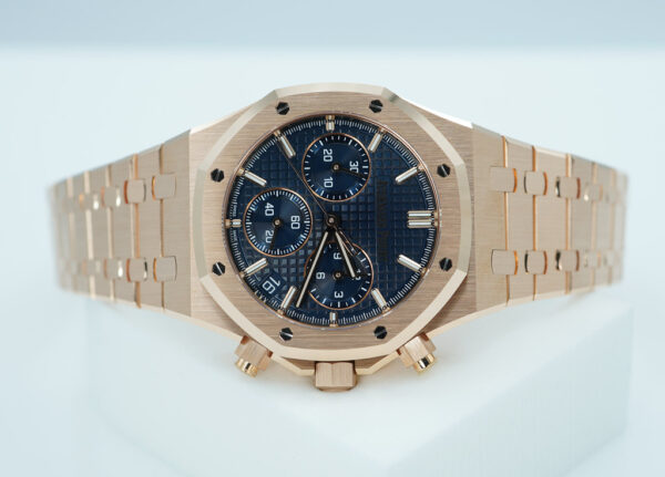 BRAND NEW Audemars PIGUET ROYAL OAK CHRONOGRAPH 26240OR ROSE GOLD BLUE DIAL BRACELET FULL SET - Image 9