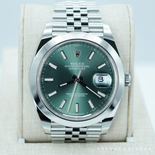 Rolex 126300 DATEJUST 41 MINT GREEN DIAL JUBILEE BAND 2024 WARRANTY FULL SET