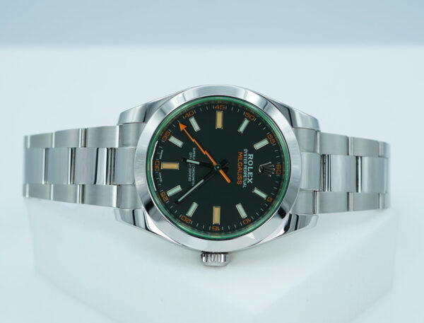 Rolex 116400GV MILGAUSS GREEN CRYSTAL BLACK DIAL 2021 WARRANTY FULL SET - Image 9