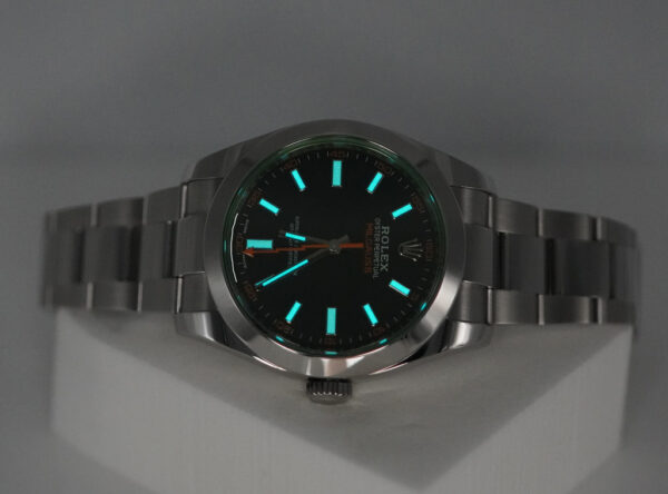 Rolex 116400GV MILGAUSS GREEN CRYSTAL BLACK DIAL 2021 WARRANTY FULL SET - Image 11