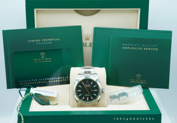 Rolex 116400GV MILGAUSS GREEN CRYSTAL BLACK DIAL 2021 WARRANTY FULL SET - Image 2