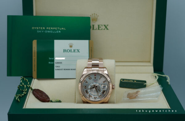 Rolex 326935 SKY-DWELLER 18K ROSE GOLD SUNDUST ROMAN DIAL BOXES PAPERS - Image 2