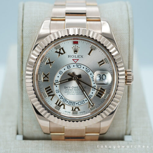 Rolex 326935 SKY-DWELLER 18K ROSE GOLD SUNDUST ROMAN DIAL BOXES PAPERS