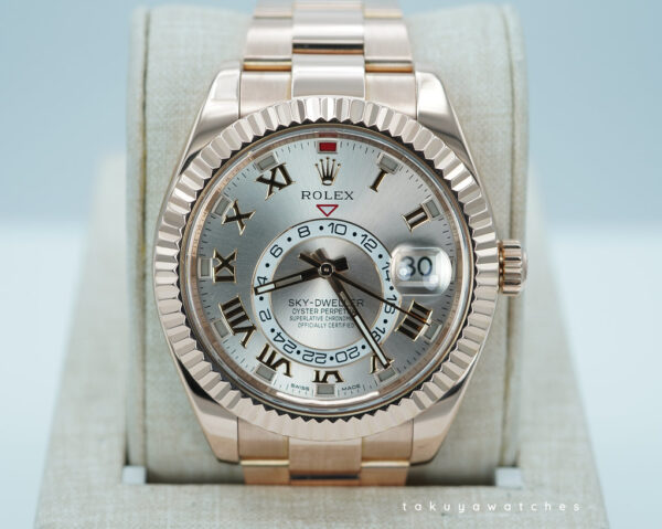 Rolex 326935 SKY-DWELLER 18K ROSE GOLD SUNDUST ROMAN DIAL BOXES PAPERS