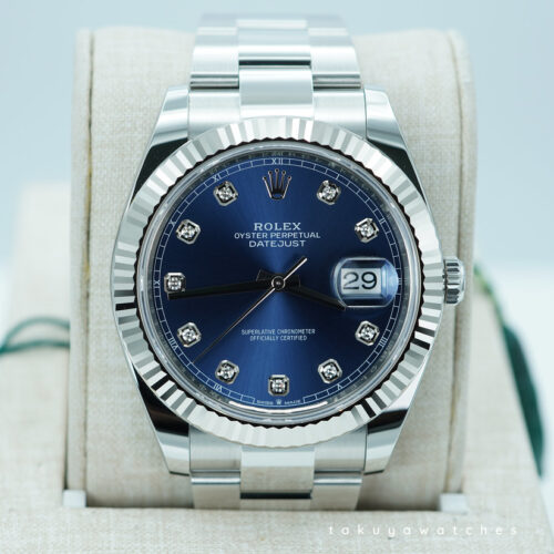 BRAND NEW Rolex 126334 DATEJUST 41 FLUTED BEZEL BLUE DIAMOND DIAL OYSTER BAND 2025 FULL SET