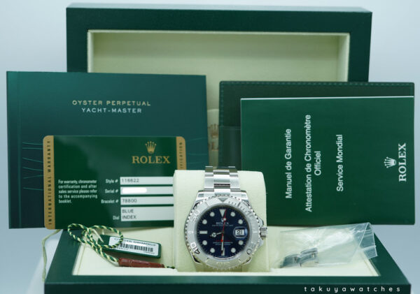Rolex 116622 YACHTMASTER STAINLESS STEEL PLATINUM BEZEL BLUE DIAL FULL SET - Image 2
