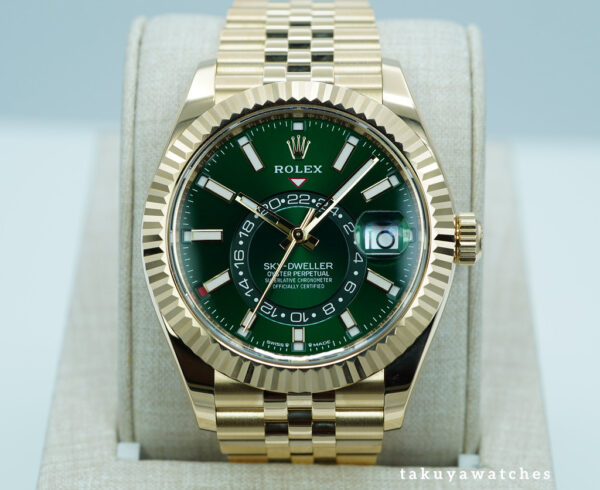 Rolex 336938 SKY-DWELLER 18K YELLOW GOLD GREEN DIAL JUBILEE BAND 2025 FULL SET