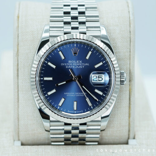 Rolex 126234 DATEJUST 36 FLUTED BEZEL BLUE DIAL JUBILEE BAND 2024 WARRANTY FULL SET