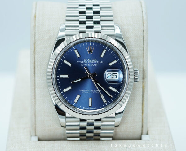 Rolex 126234 DATEJUST 36 FLUTED BEZEL BLUE DIAL JUBILEE BAND 2024 WARRANTY FULL SET
