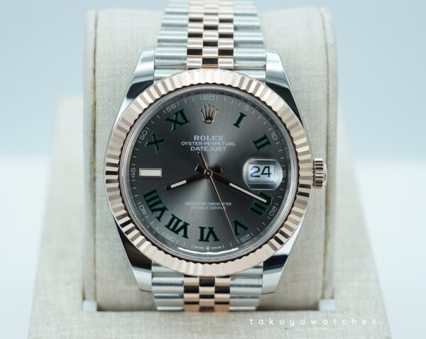 Rolex 126331 DATEJUST 41 ROSE GOLD STEEL WIMBLEDON DIAL JUBILEE BAND 2022 WARRANTY FULL SET