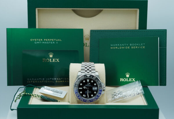 Rolex 126710BLNR GMT MASTER 2 BLACK BLUE BEZEL JUBILEE 2024 WARRANTY FULL SET - Image 2