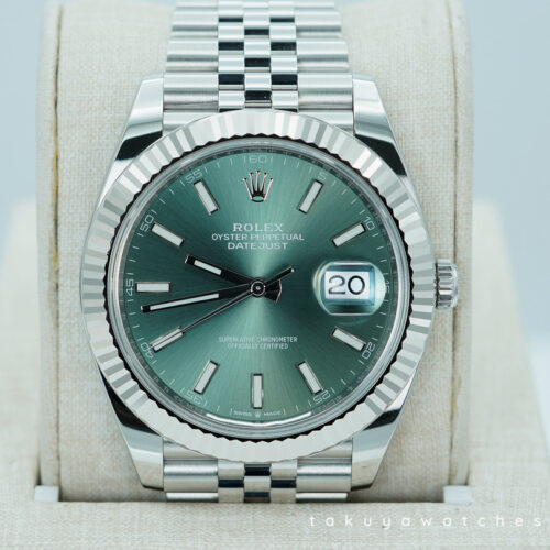 NEW Rolex 126334 DATEJUST 41 FLUTED BEZEL MINT GREEN DIAL JUBILEE BAND 2024 FULL SET