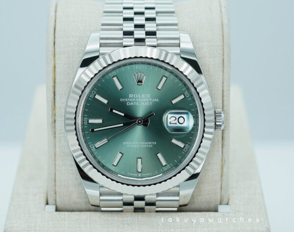 NEW Rolex 126334 DATEJUST 41 FLUTED BEZEL MINT GREEN DIAL JUBILEE BAND 2024 FULL SET