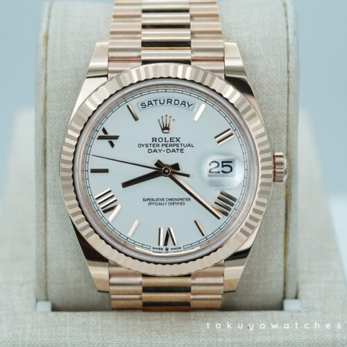 Rolex 228235 DAY DATE 40 ROSE GOLD WHITE ROMAN DIAL 2023 WARRANTY FULL SET