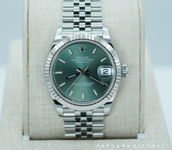BRAND NEW Rolex 278274 DATEJUST 31 FLUTED BEZEL MINT GREEN DIAL JUBILEE 2025 FULL SET