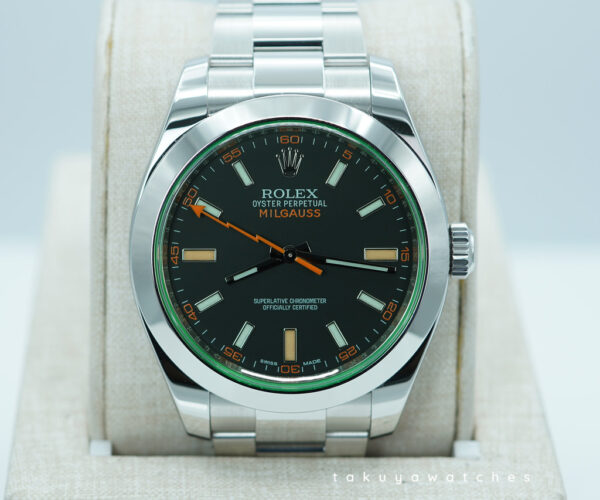 Rolex 116400GV MILGAUSS GREEN CRYSTAL BLACK DIAL 2018 FULL SET