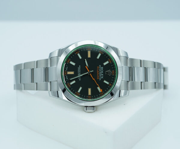 Rolex 116400GV MILGAUSS GREEN CRYSTAL BLACK DIAL 2018 FULL SET - Image 9