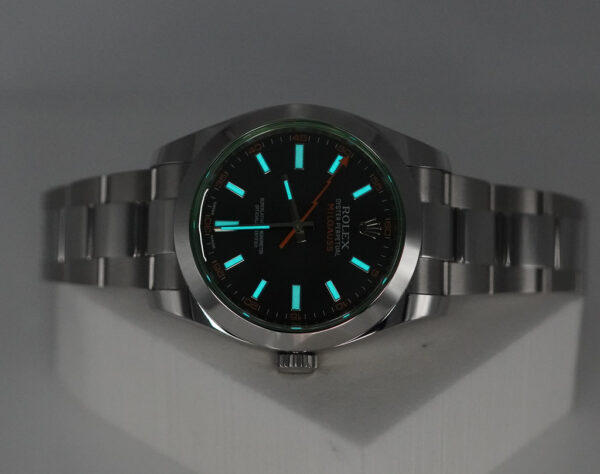 Rolex 116400GV MILGAUSS GREEN CRYSTAL BLACK DIAL 2018 FULL SET - Image 11