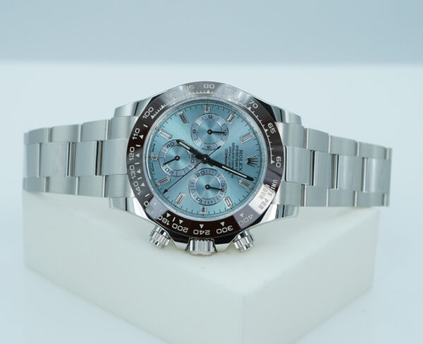 Rolex 116506 DAYTONA PLATINUM BAGUETTE DIAMOND ICE BLUE DIAL 2023 WARRANTY FULL SET - Image 9