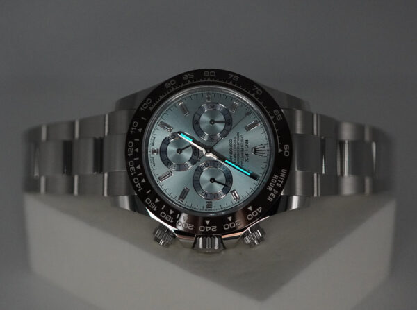 Rolex 116506 DAYTONA PLATINUM BAGUETTE DIAMOND ICE BLUE DIAL 2023 WARRANTY FULL SET - Image 11