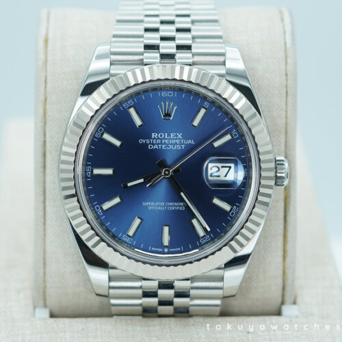 Rolex 126334 DATEJUST 41 FLUTED BEZEL BLUE STICK DIAL JUBILEE BAND 2023 WARRANTY FULL SET