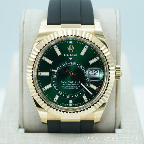 BRAND NEW Rolex 336238 SKY-DWELLER YELLOW GOLD GREEN DIAL OYSTERFLEX NEW MODEL 2025 FULL SET