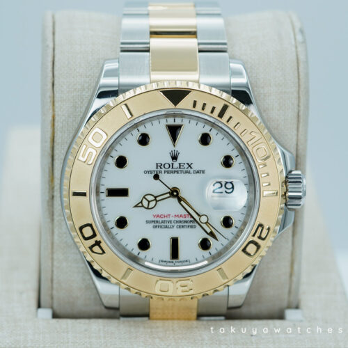 Rolex 16623 YACHTMASTER 18K YELLOW GOLD STEEL WHITE DIAL 40MM 2013 BOX PAPER