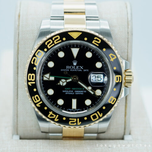Rolex 116713LN GMT MASTER 2 YELLOW GOLD STEEL BLACK CERAMIC BEZEL 2011 FULL SET