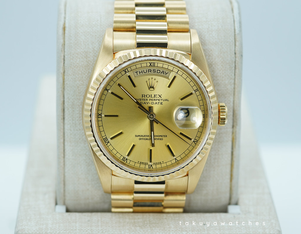 Rolex 18238 DAY DATE 36 YELLOW GOLD DOUBLE QUICK SET CHAMPAGNE