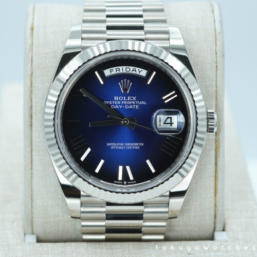 BRAND NEW Rolex 228239 DAY DATE 40 WHITE GOLD BLUE OMBRE ROMAN DIAL 2025 FULL SET