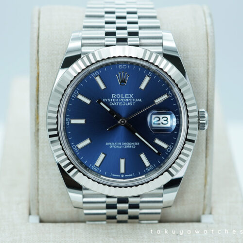BRAND NEW Rolex 126334 DATEJUST 41 FLUTED BEZEL BLUE STICK DIAL JUBILEE BAND 2025 FULL SET
