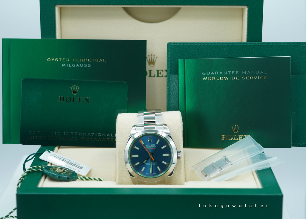 Rolex 116400GV MILGAUSS GREEN CRYSTAL Z BLUE DIAL 2021 FULL SET