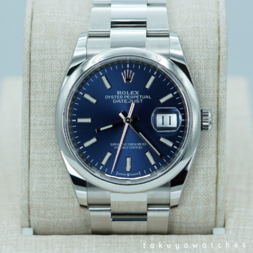 Rolex 126200 DATEJUST 36 BLUE STICK DIAL OYSTER BAND 2025 WARRANTY FULL SET