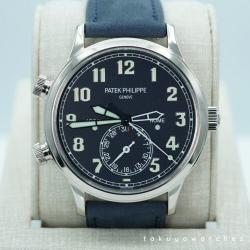 Patek PHILIPPE 5524G CALATRAVA PILOT TRAVEL TIME WHITE GOLD BLUE DIAL EXTRA STRAP FULL SET