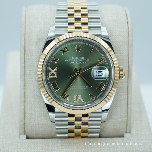 Rolex 126233 DATEJUST 36 18K YG STEEL OLIVE GREEN DIAL JUBILEE BAND 2025 WARRANTY FULL SET