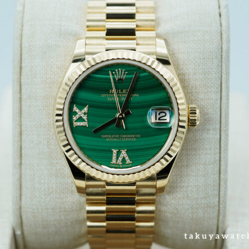 Rolex 278278 DATEJUST 31 PRESIDENT 18K YELLOW GOLD MALACHITE ROMAN DIAMOND DIAL FULL SET