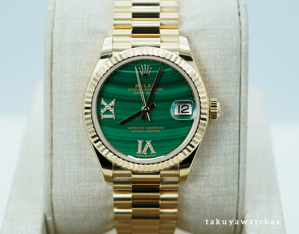 Rolex 278278 DATEJUST 31 PRESIDENT 18K YELLOW GOLD MALACHITE ROMAN