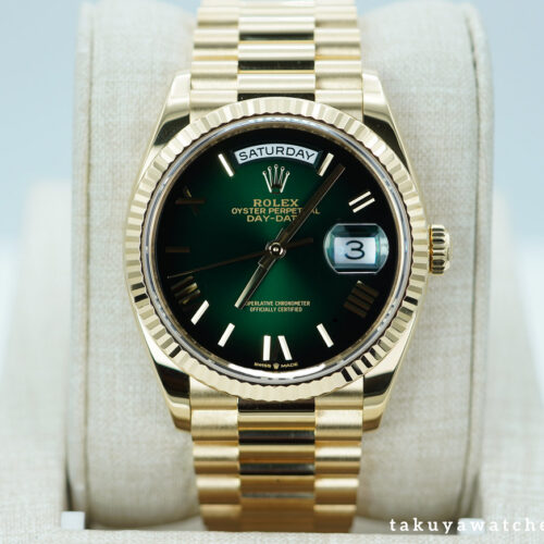 Rolex 128238 DAY DATE 36 YELLOW GOLD GREEN OMBRE ROMAN DIAL 2025 WARRANTY FULL SET