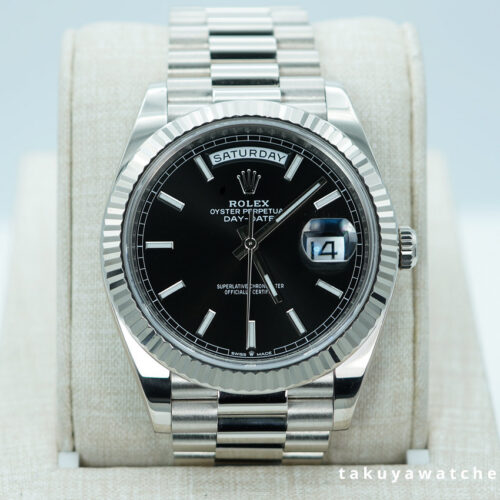 Rolex 228239 DAY DATE 40 WHITE GOLD BRIGHT BLACK STICK DIAL 2024 WARRANTY FULL SET