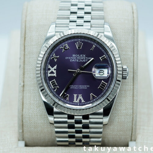 Rolex 126234 DATEJUST 36 FLUTED BEZEL AUBERGINE DIAMOND DIAL JUBILEE FULL SET