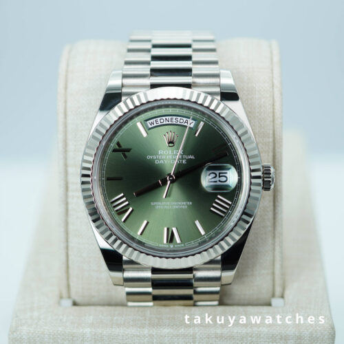 Rolex 228239 DAY DATE 40 WHITE GOLD OLIVE GREEN DIAL 2025 WARRANTY FULL SET