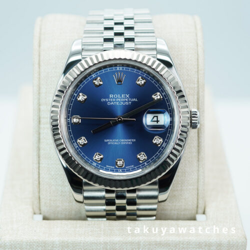 Rolex 126334 DATEJUST 41 FLUTED BEZEL BLUE DIAMOND DIAL JUBILEE BAND BOX PAPERS