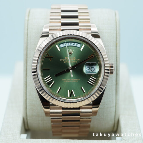 Rolex 228235 DAY DATE 40 ROSE GOLD OLIVE GREEN ROMAN DIAL 2021 FULL SET
